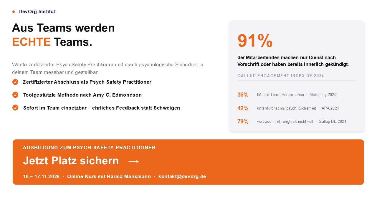 Psych Safety Practitioner 16.-17.11.2026 als Online Kurs Psych Safety Practitioner 16.-17.11.2026 als Online Kurs